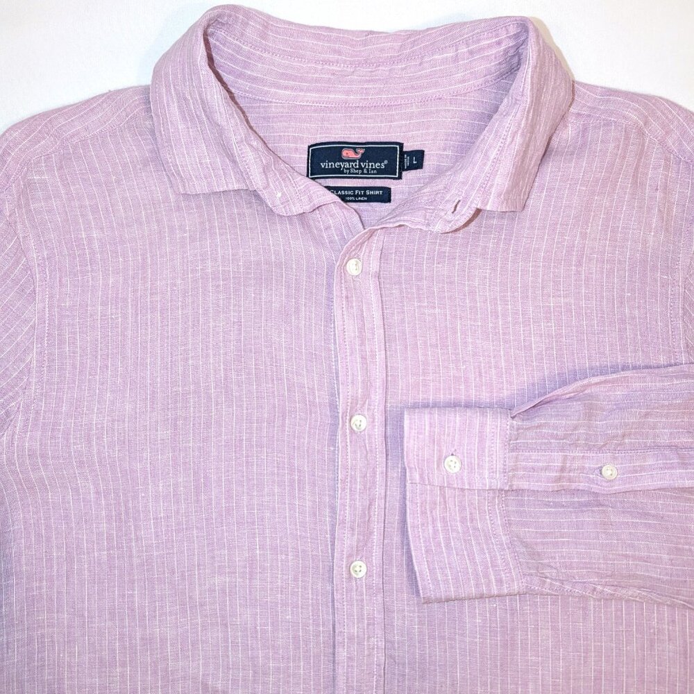 Vineyard Vines Men's | 100% Linen Purple Stripe Button Down Shirt | Size Large - Picture 5 of 8